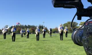 A socially-distanced Thunderbird band was brought back on campus for a pre-recorded welcome for the Imagine Pep Rally