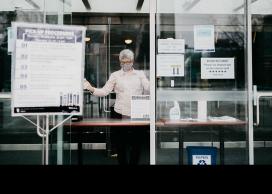 Library staff at entranceway